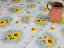 Sunflowers on Green Wood Hessian Design Vinyl Oilcloth Tablecloth
