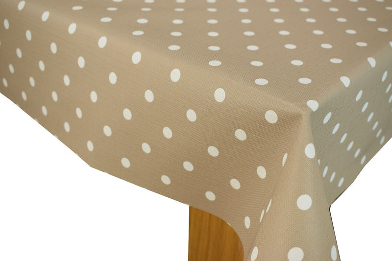 Taupe Polka Dot Tex Vinyl Oilcloth Tablecloth