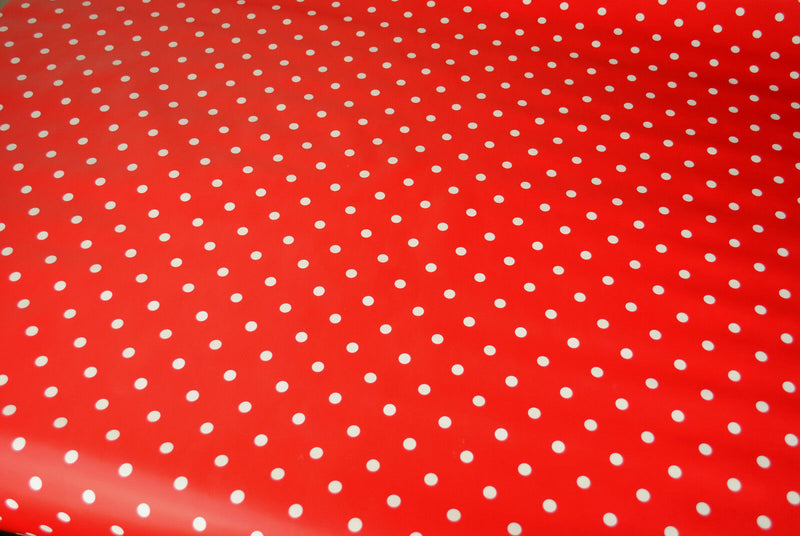 Tiny Bright Red Polka Dot PVC Vinyl Tablecloth 20 Metres x 140cm
