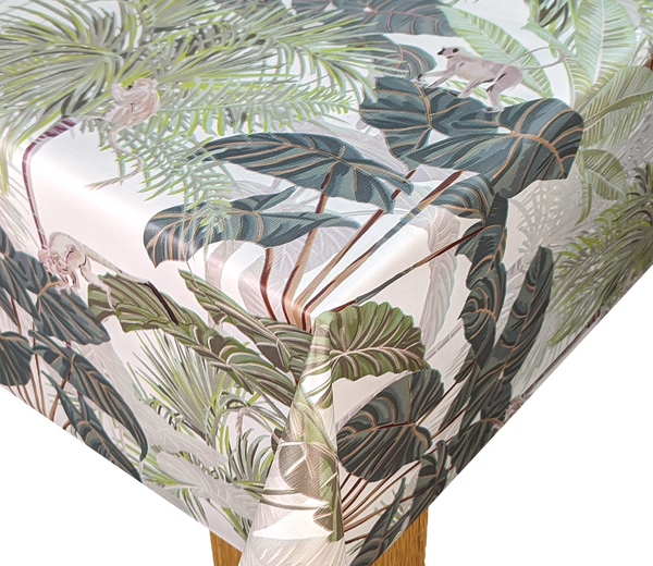 Tropical Monkey Jungle Green Tex Vinyl Oilcloth Tablecloth