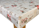 Vintage Shabby Rose Beige Vinyl Oilcloth Tablecloth