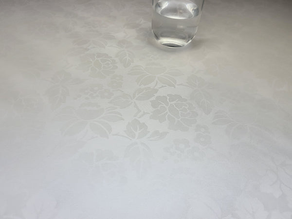 White Flower Damask Tex  PVC Vinyl Tablecloth 20 Metres x 140cm
