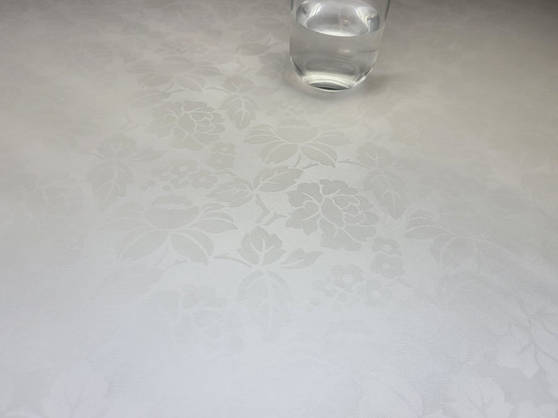White Flower Damask Tex Vinyl Oilcloth Tablecloth