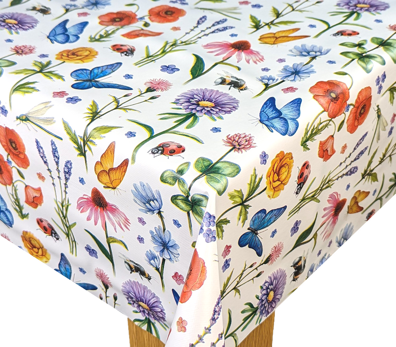 Wildflower Meadow Tablecloth with Parasol Hole Wipe Clean Tablecloth Vinyl PVC 200cm x 140cm