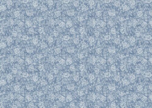 Windsor Rose Blue Linen Look Vinyl Oilcloth Tablecloth