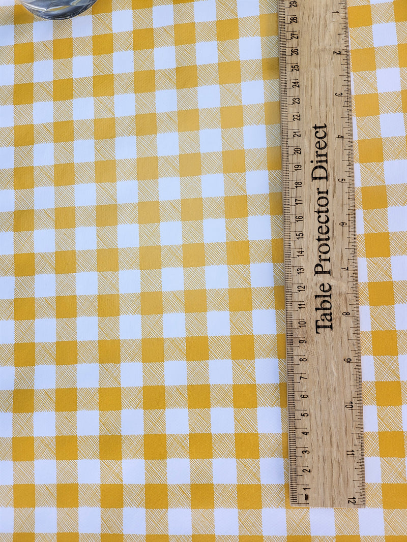 Small Yellow White Gingham Vinyl Oilcloth Tablecloth