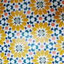 Yellow Geometric Flower PVC Vinyl Tablecloth 20 Metres x 140cm